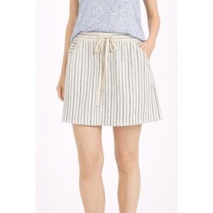 Lou & Grey Skirt Women's M Ivory Black Striped Linen Blend Drawstring Mini
